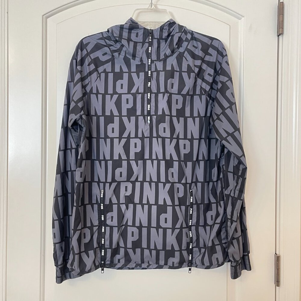 Victoria's Secret Pullover Jacket Gray Black Pink Logo Anorak XS Small